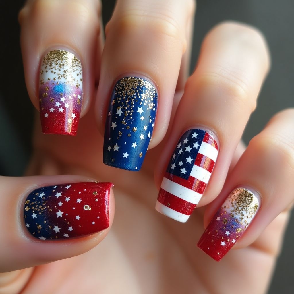 Independence day Coffin Nail Design