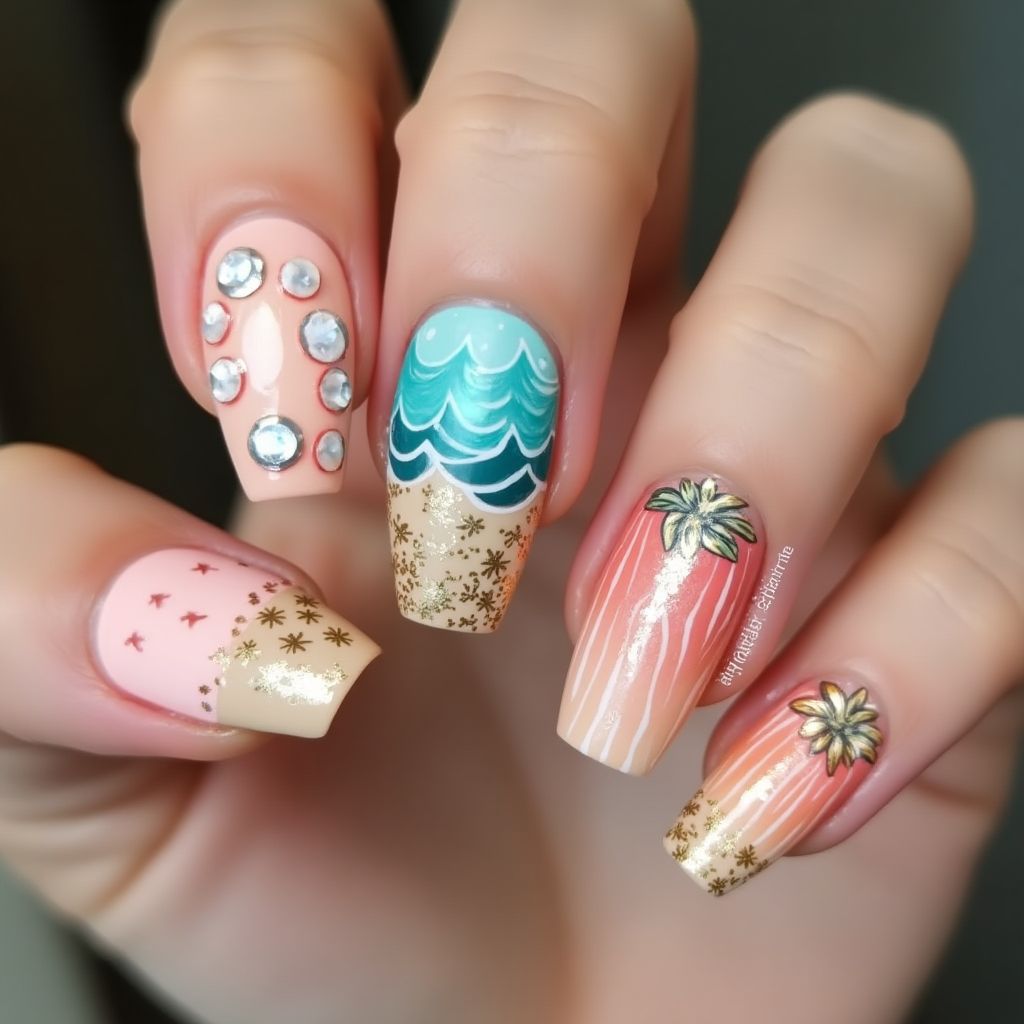 Beach Coffin Nail Design