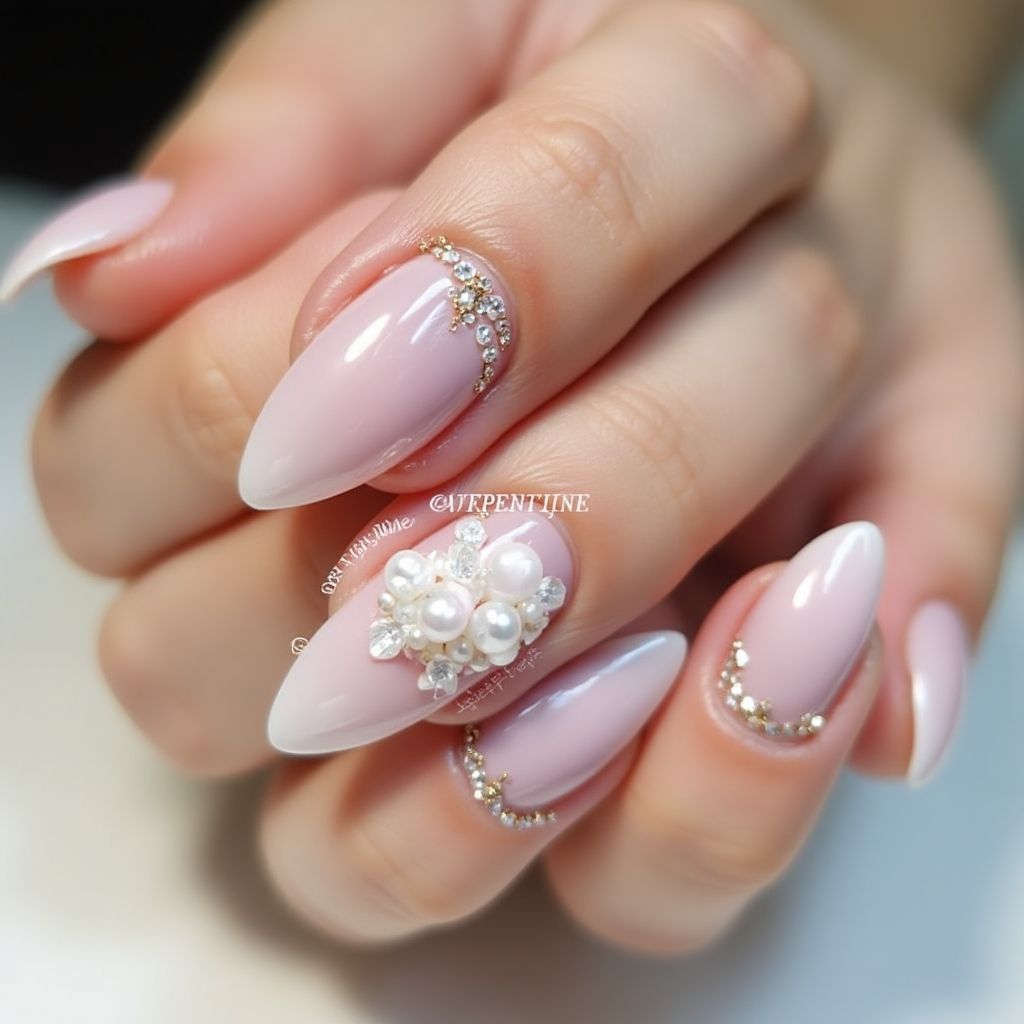Wedding Almond Nail Design