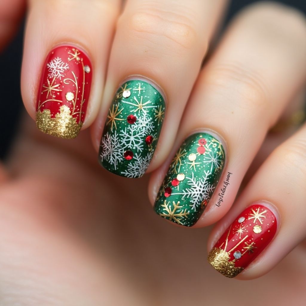 Holiday Round Nail Design