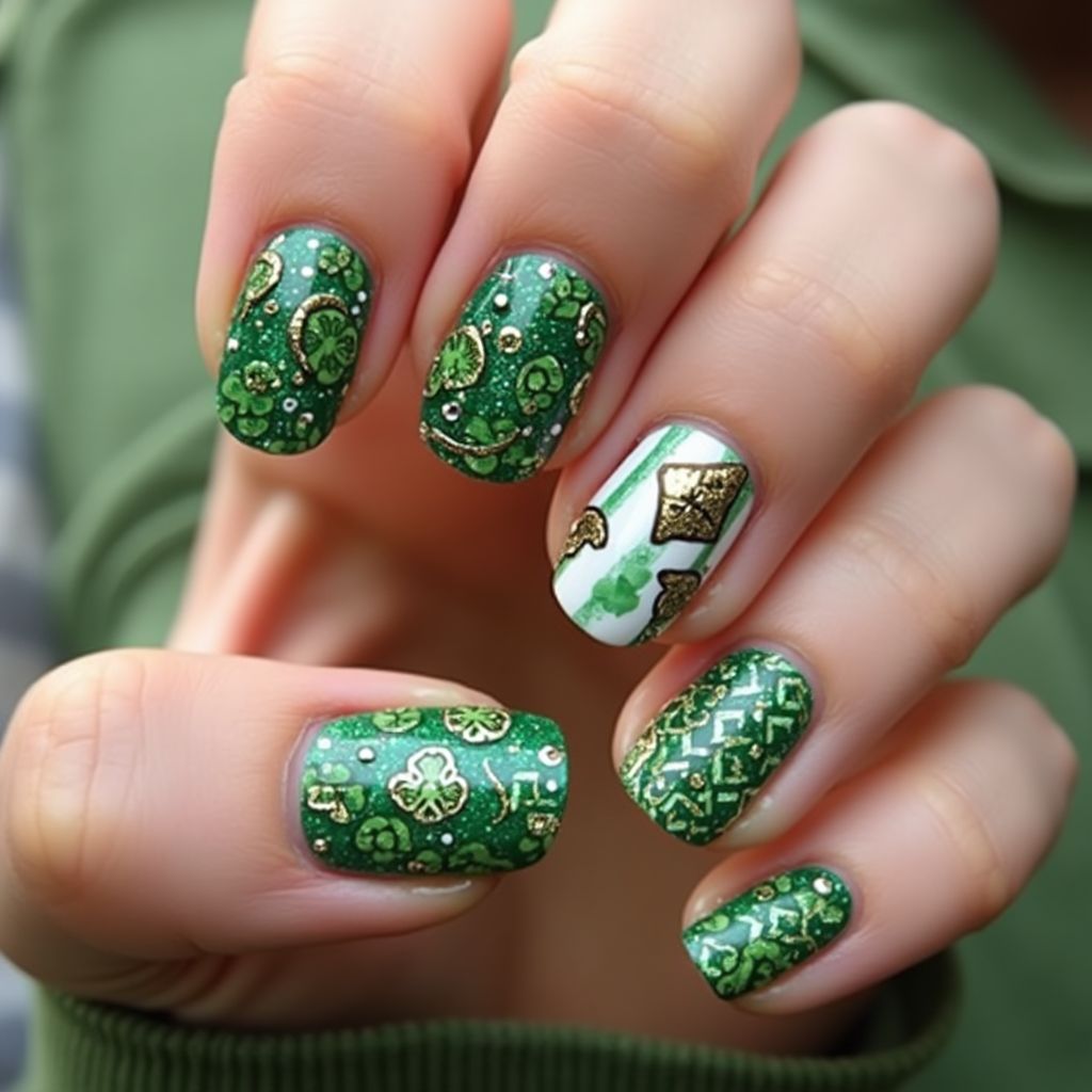 St Patrick's Day Round Nail Design