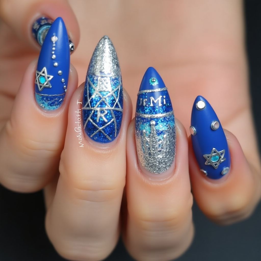 Hanukkah Stiletto Nail Design