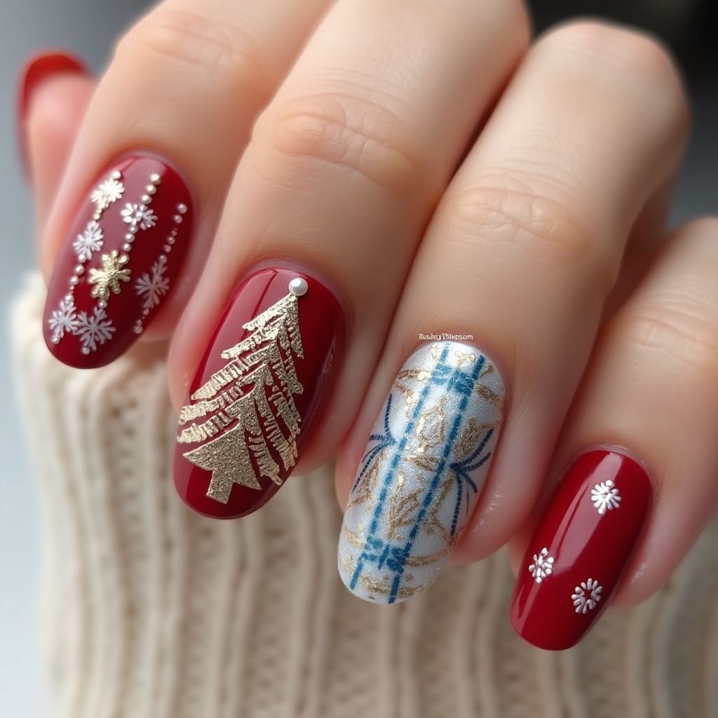 Holiday Almond Nail Design