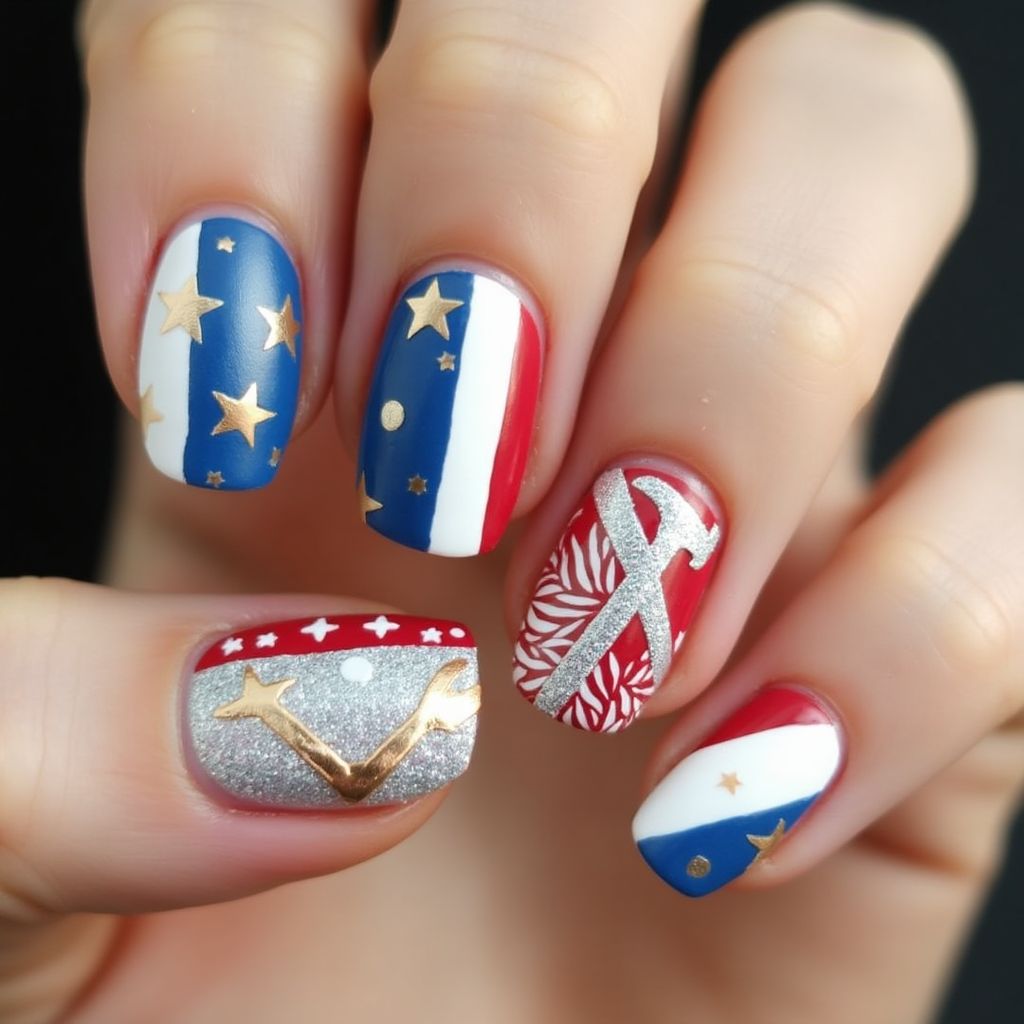 Labor Day Round Nail Design