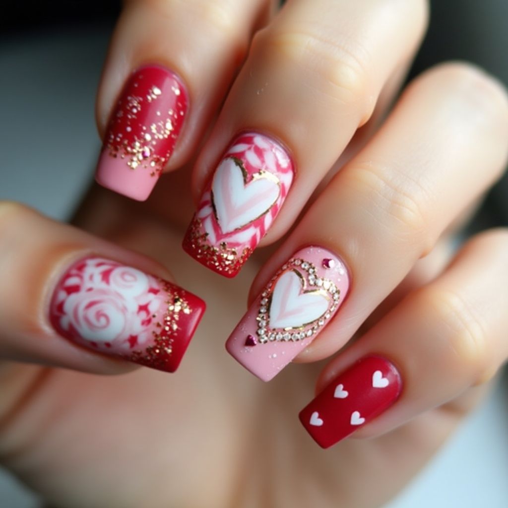 Valentine's Day Square Nail Design