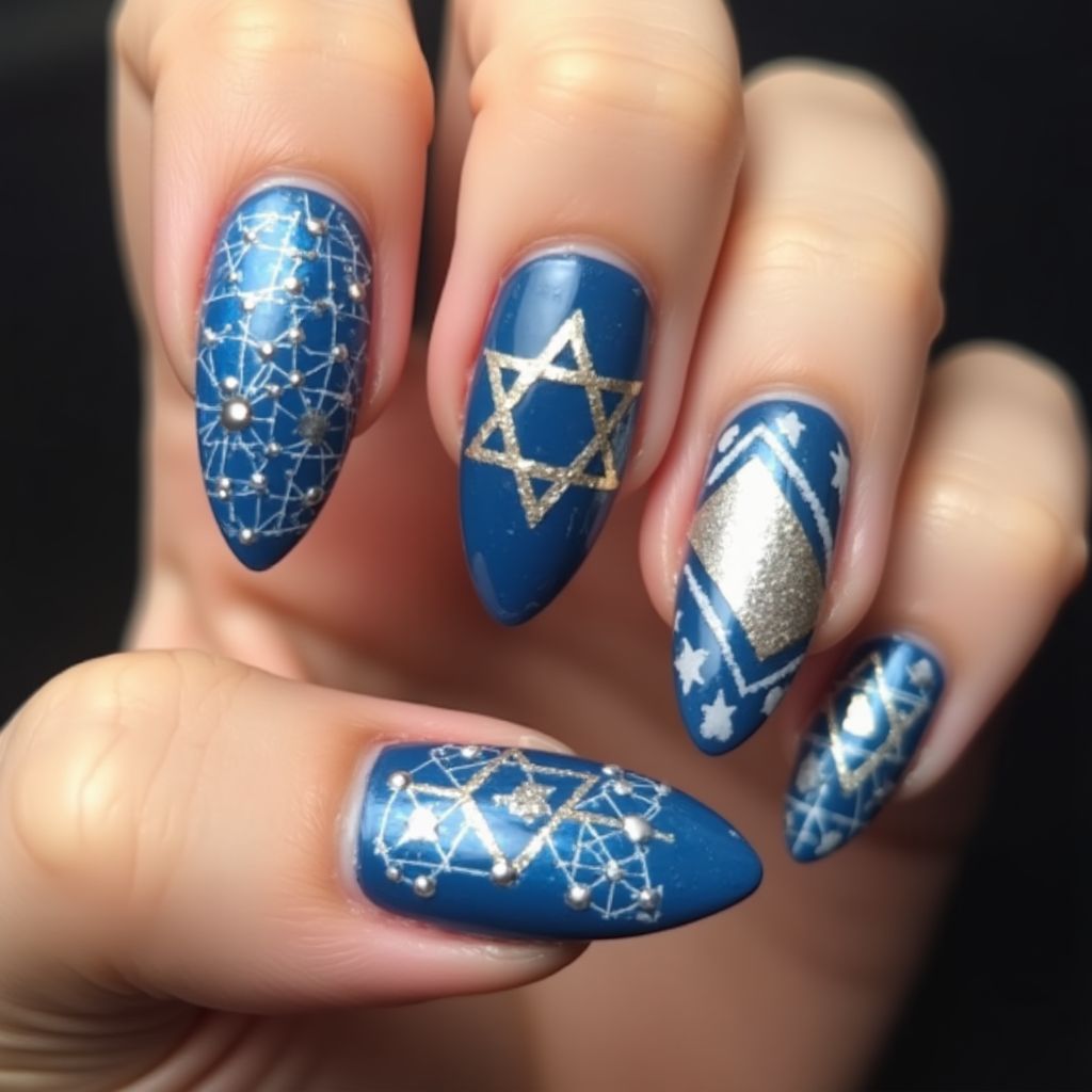 Hanukkah Stiletto Nail Design