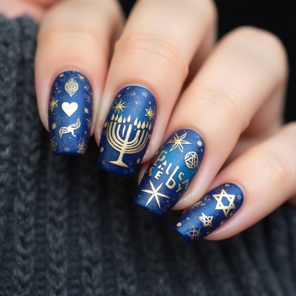 Hanukkah Coffin Nail Design