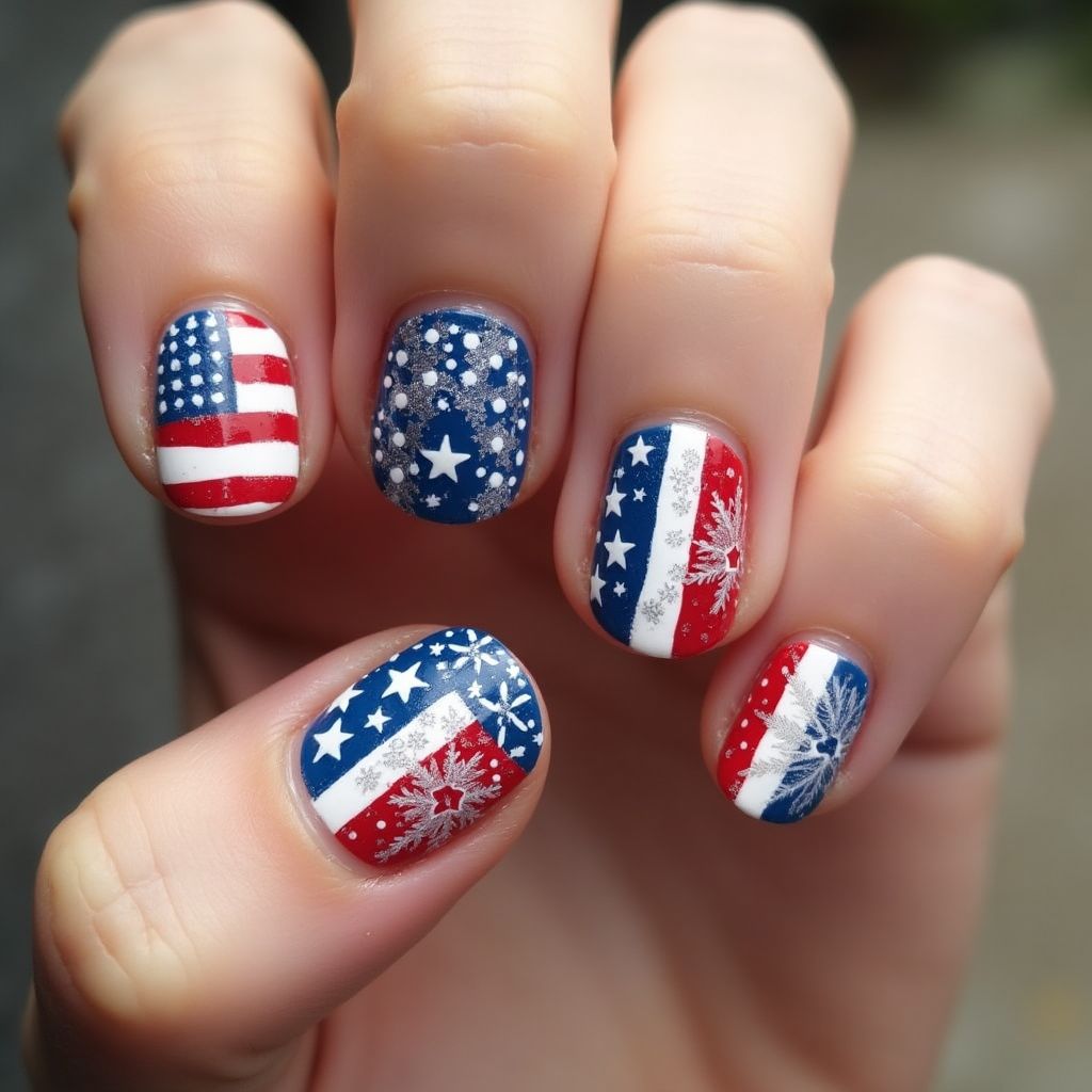 Independence Day Round Nail Design