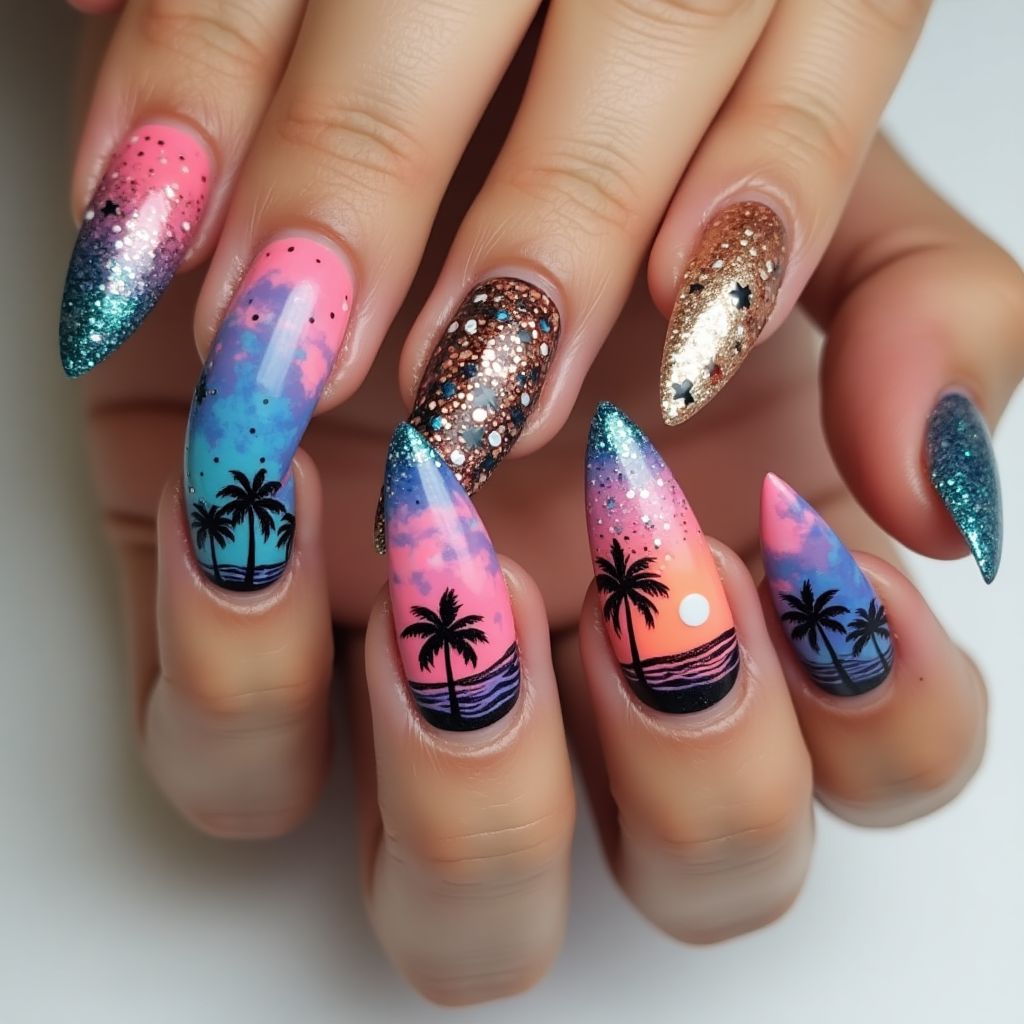 Vacation Stiletto Nail Design