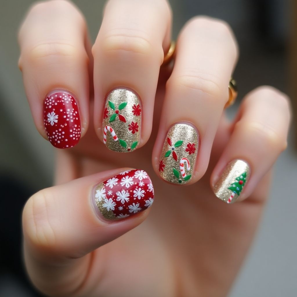 Holiday Round Nail Design