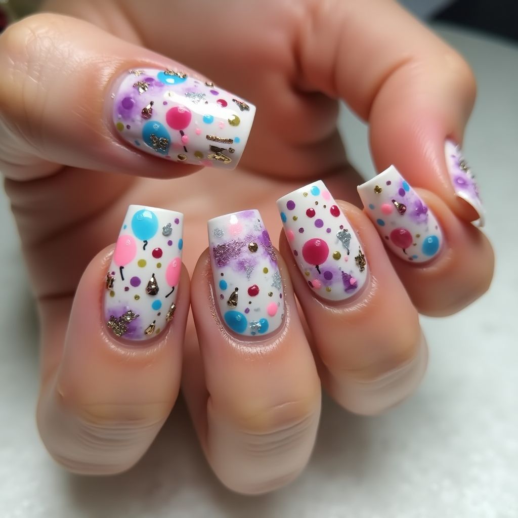 Birthday Square Nail Design