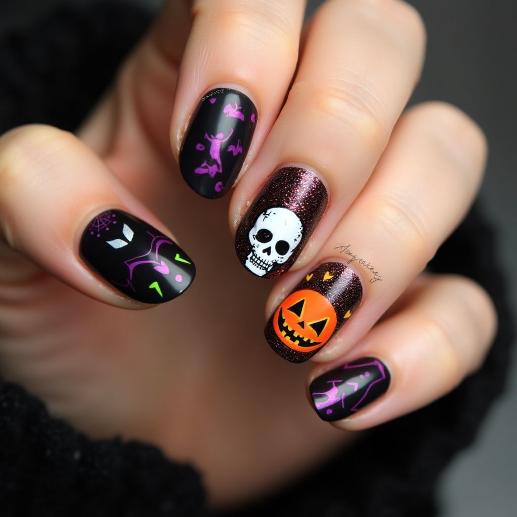 Halloween Round Nail Design