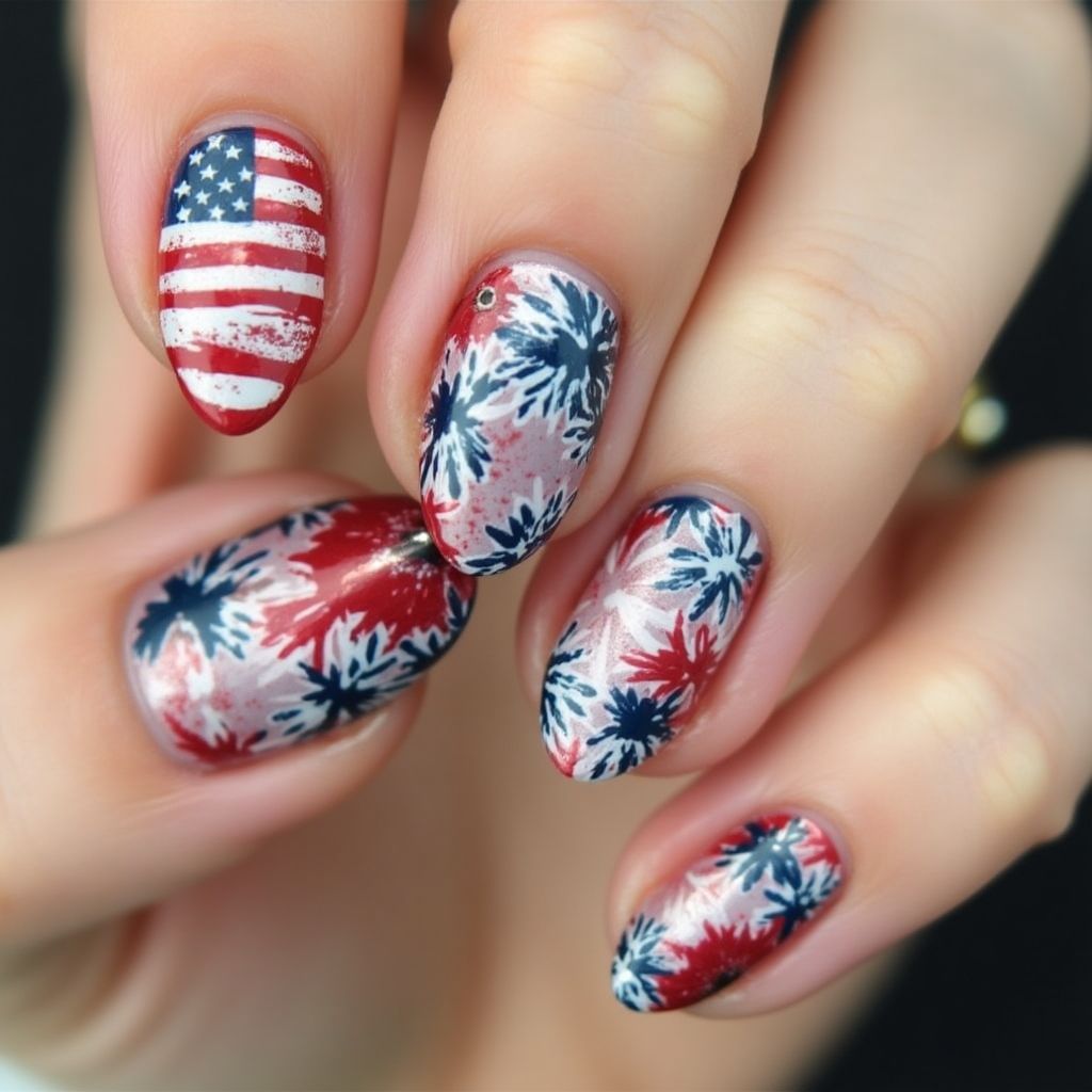 Memorial Day Almond Nail Design