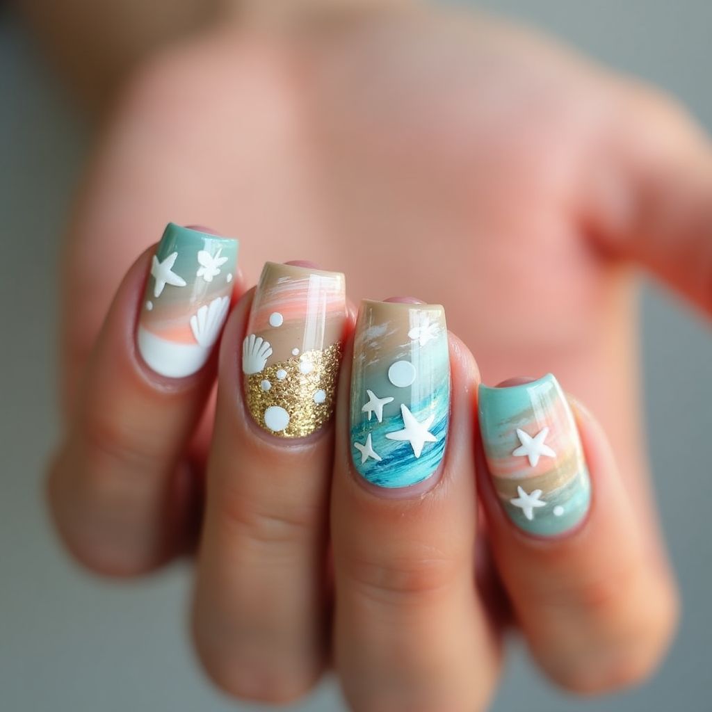 Beach Round Nail Design
