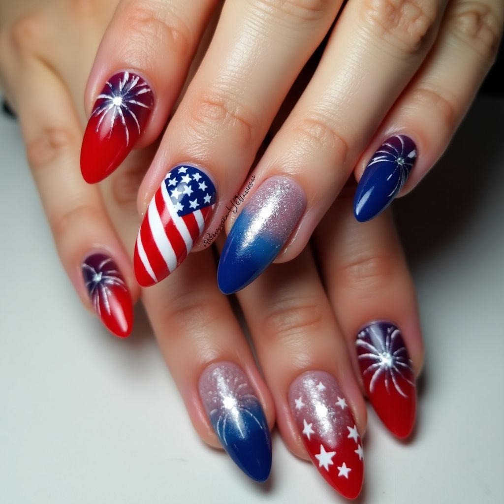 Independence Day Stiletto Nail Design