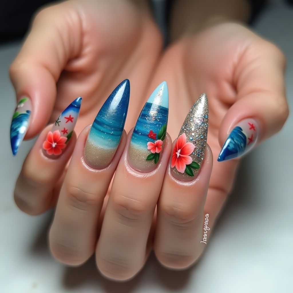 Cruise Stiletto Nail Design