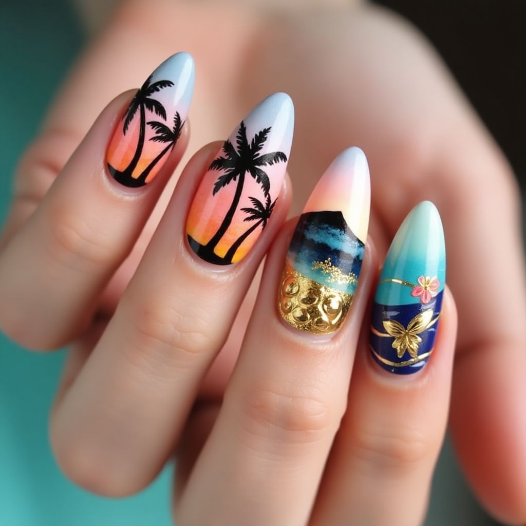 Vacation Almond Nail Design