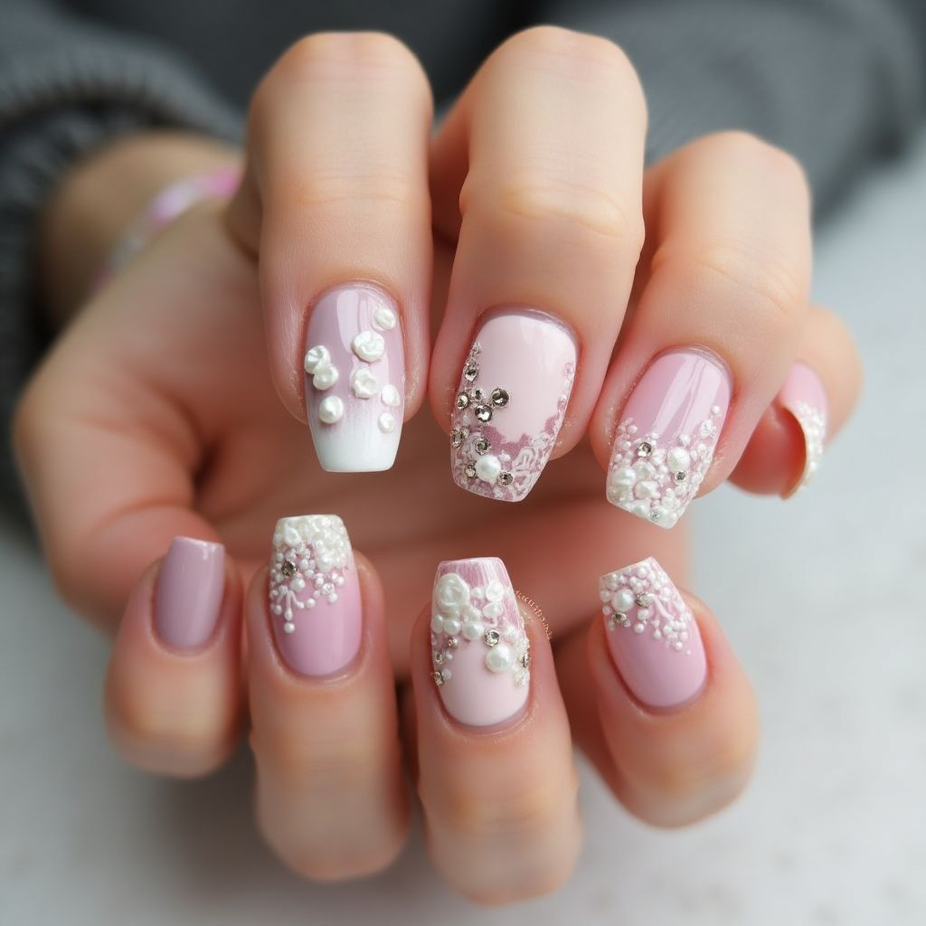 Bridal Shower Coffin Nail Design