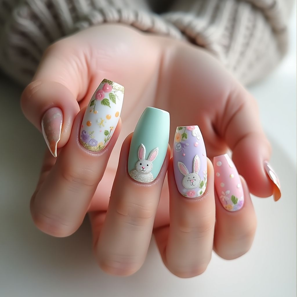 Easter Coffin Nail Design