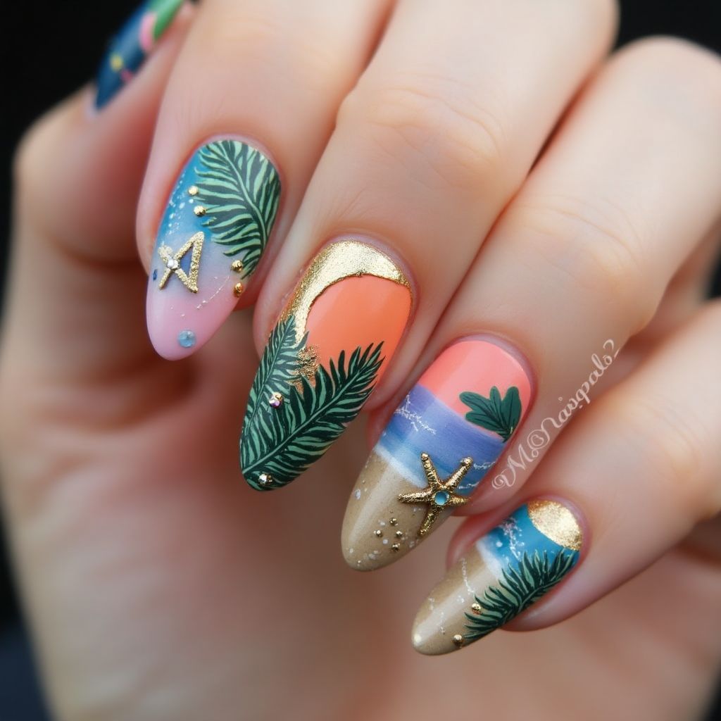 Vacation Coffin Nail Design