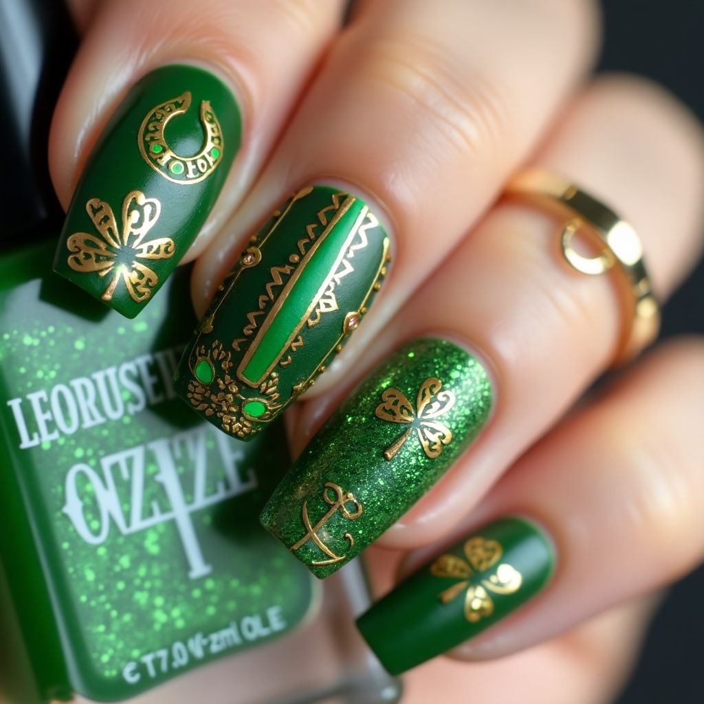 St Patrick's Day Coffin Nail Design