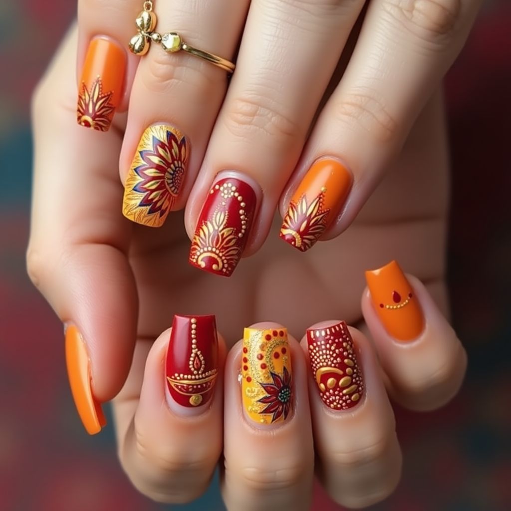 Diwali Square Nail Design
