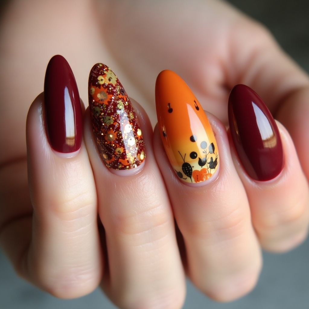 Thanksgiving Almond Nail Design