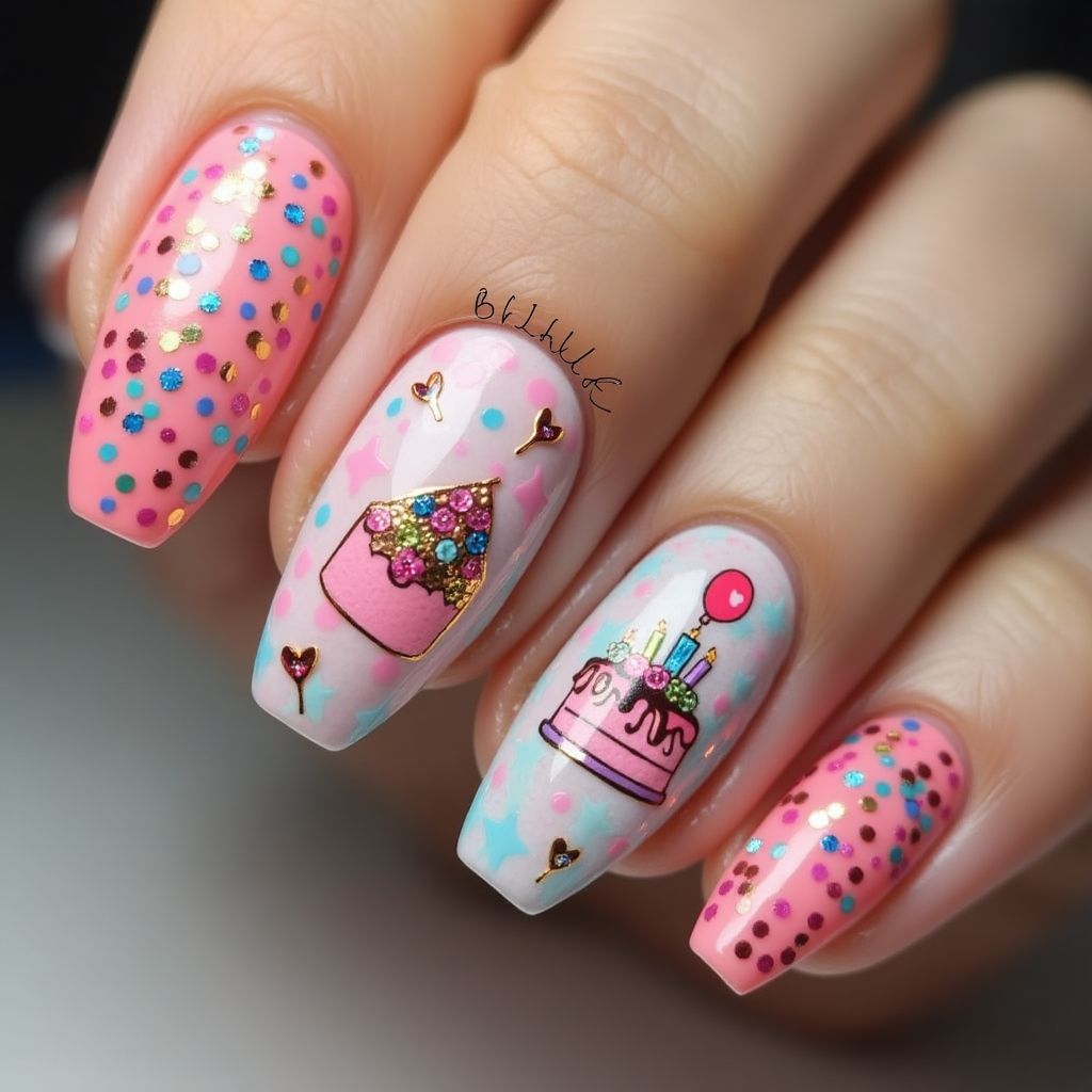 Birthday Coffin Nail Design