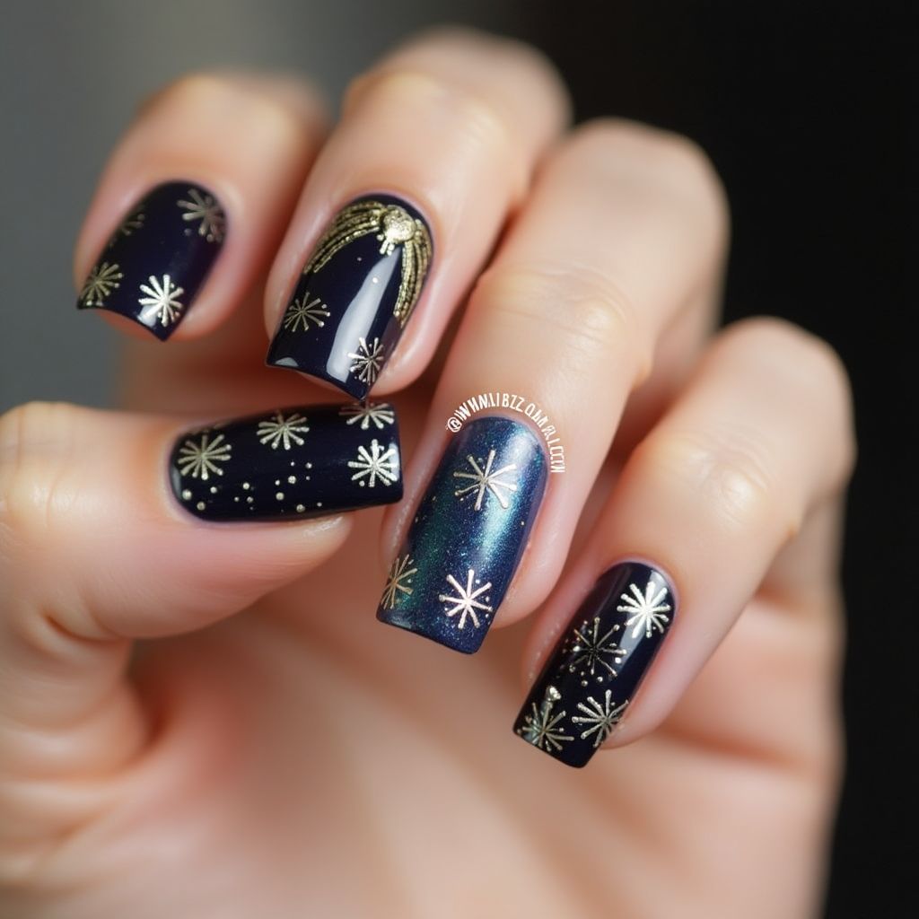 New Year Square Nail Design