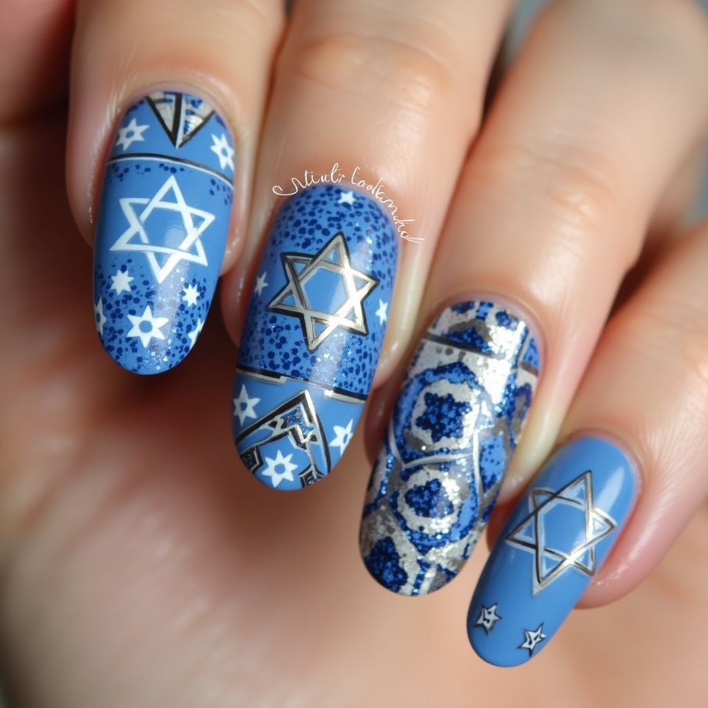 Hanukkah Round Nail Design