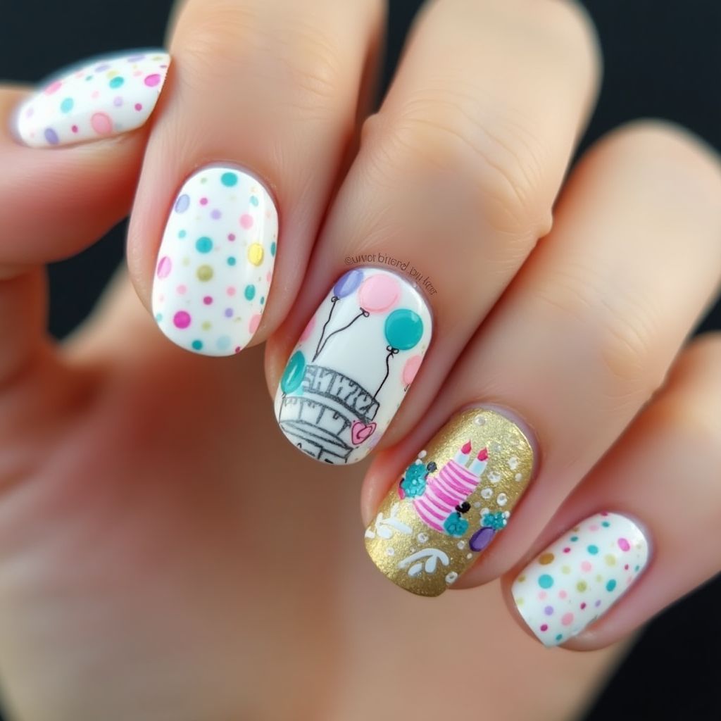 Birthday Round Nail Design
