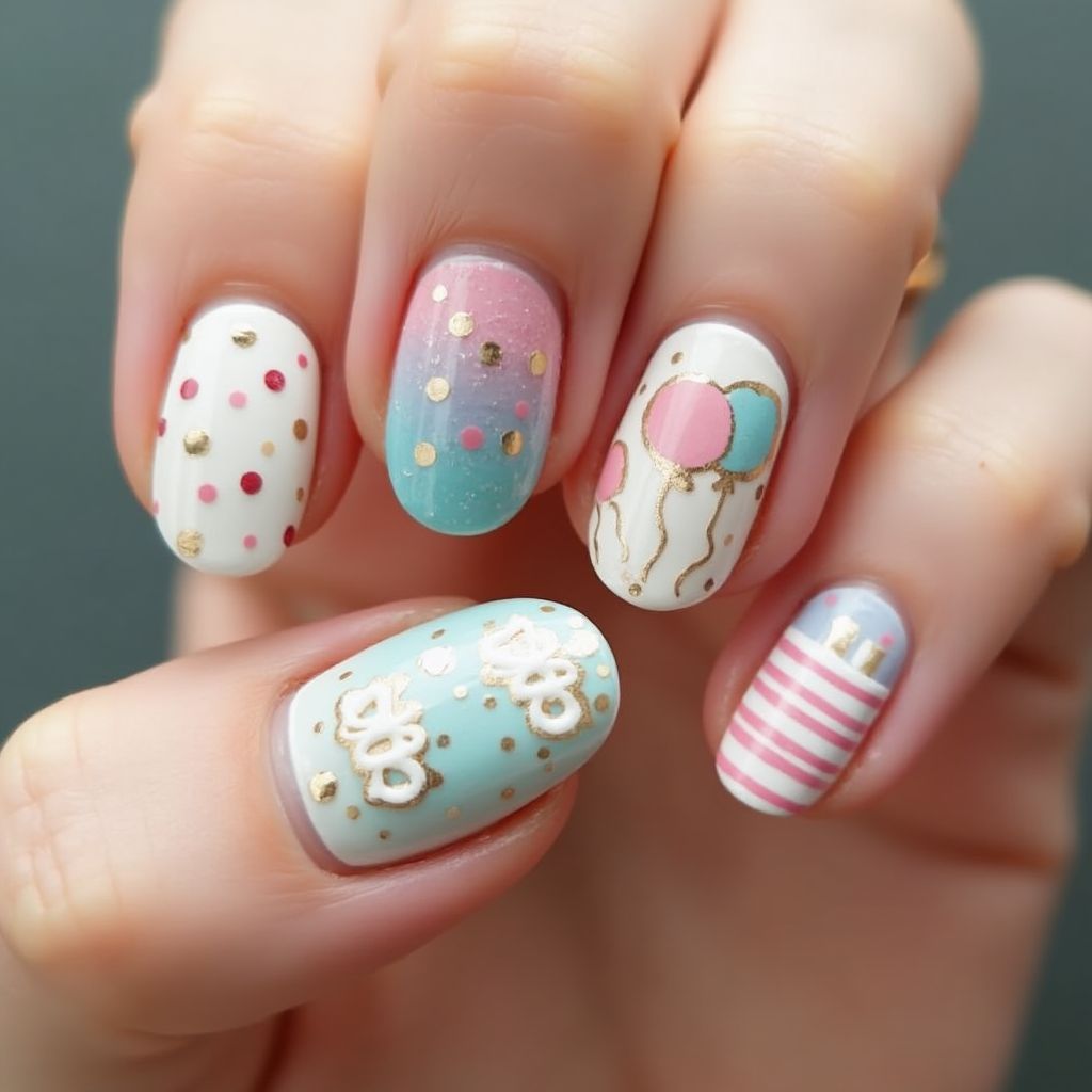 Birthday Round Nail Design