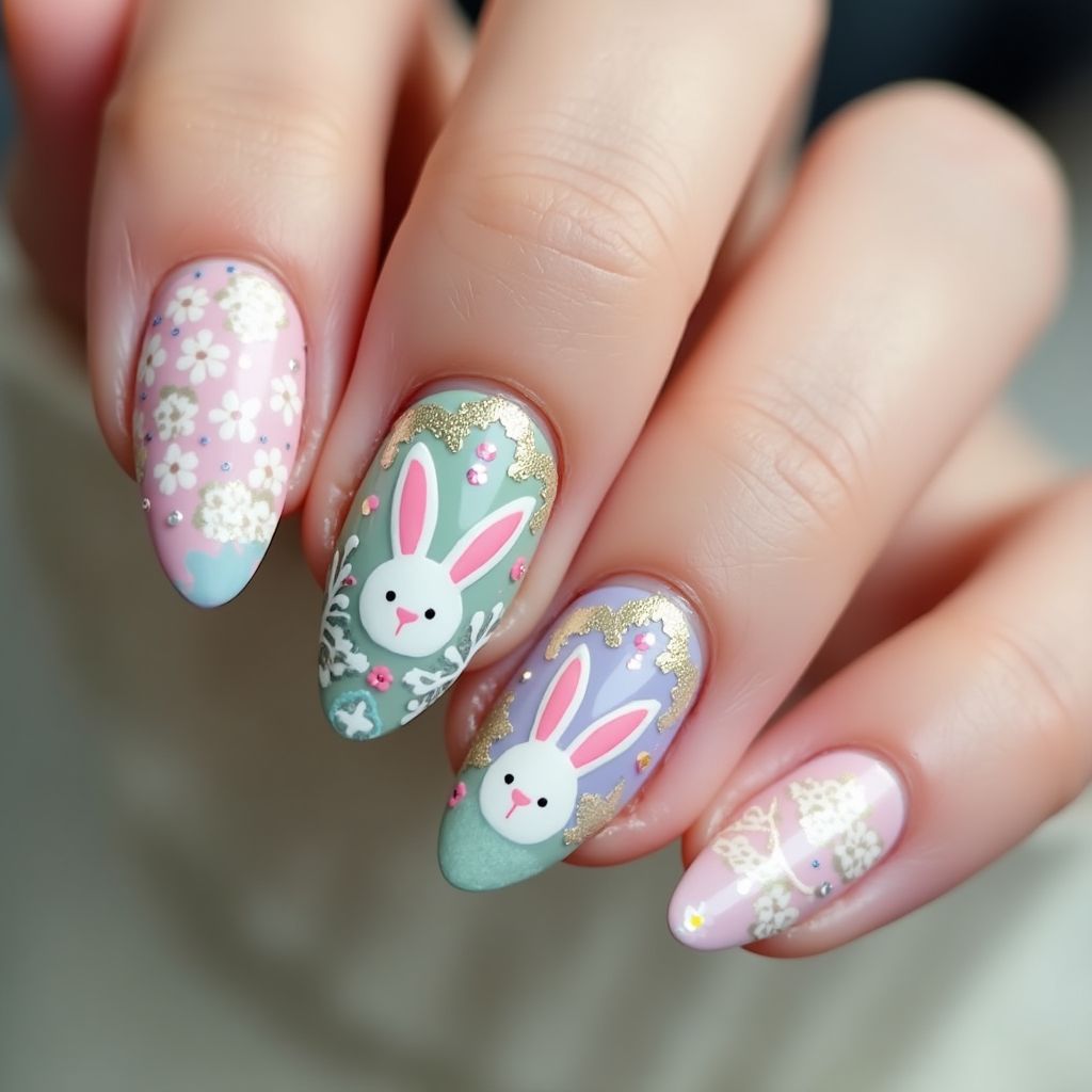Easter Almond Nail Design
