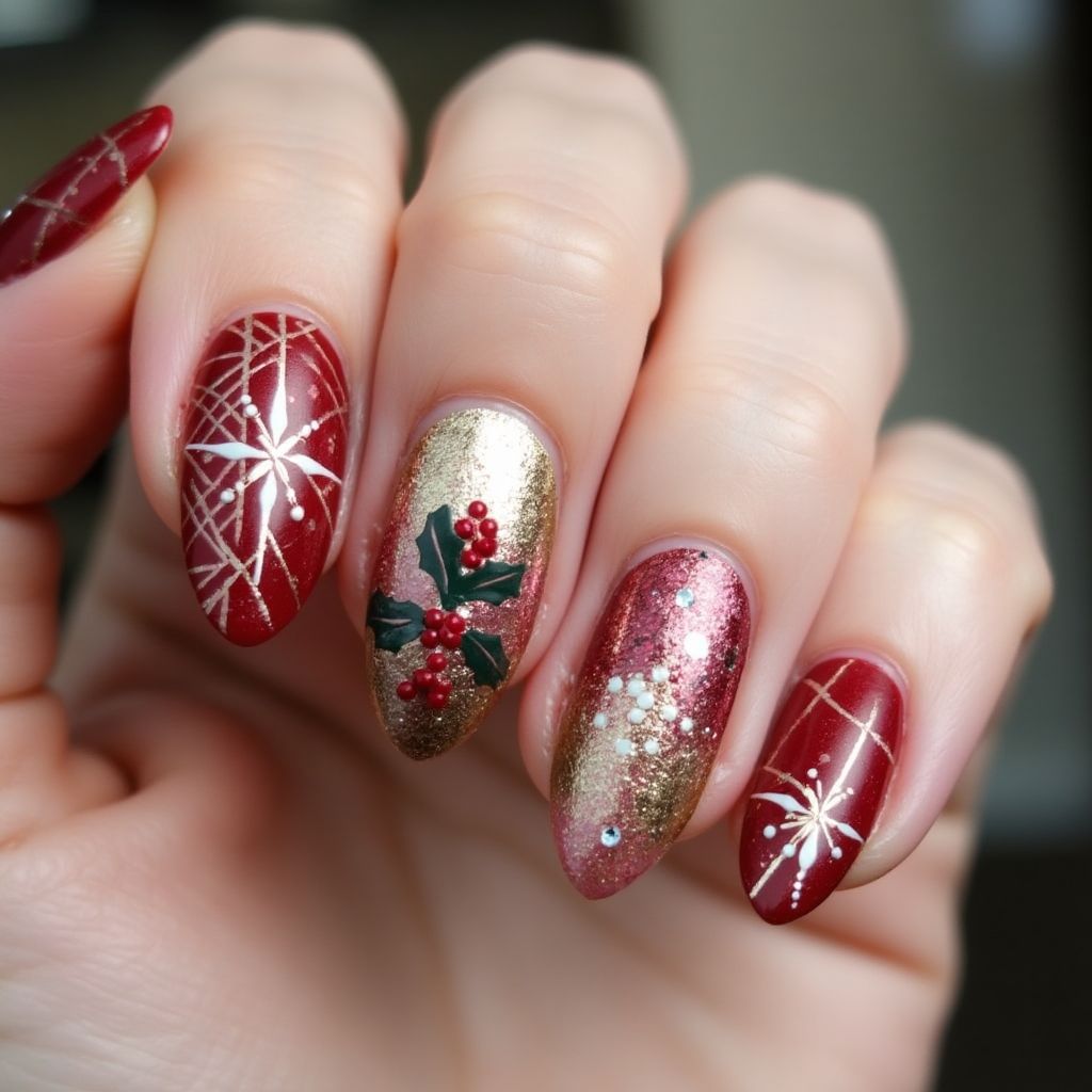 Holiday Almond Nail Design