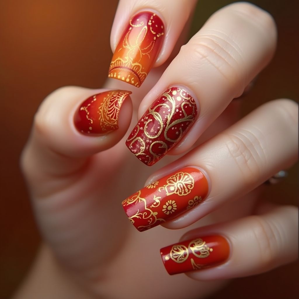 Diwali Round Nail Design