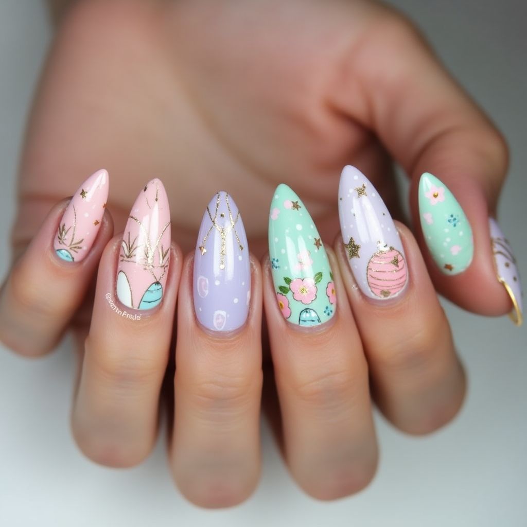 Easter Almond Nail Design
