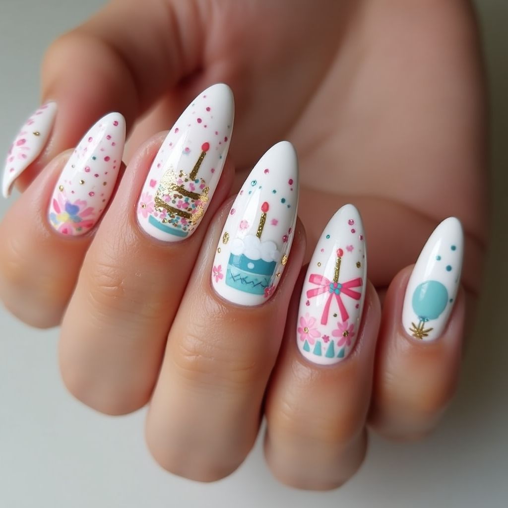 Birthday Almond Nail Design