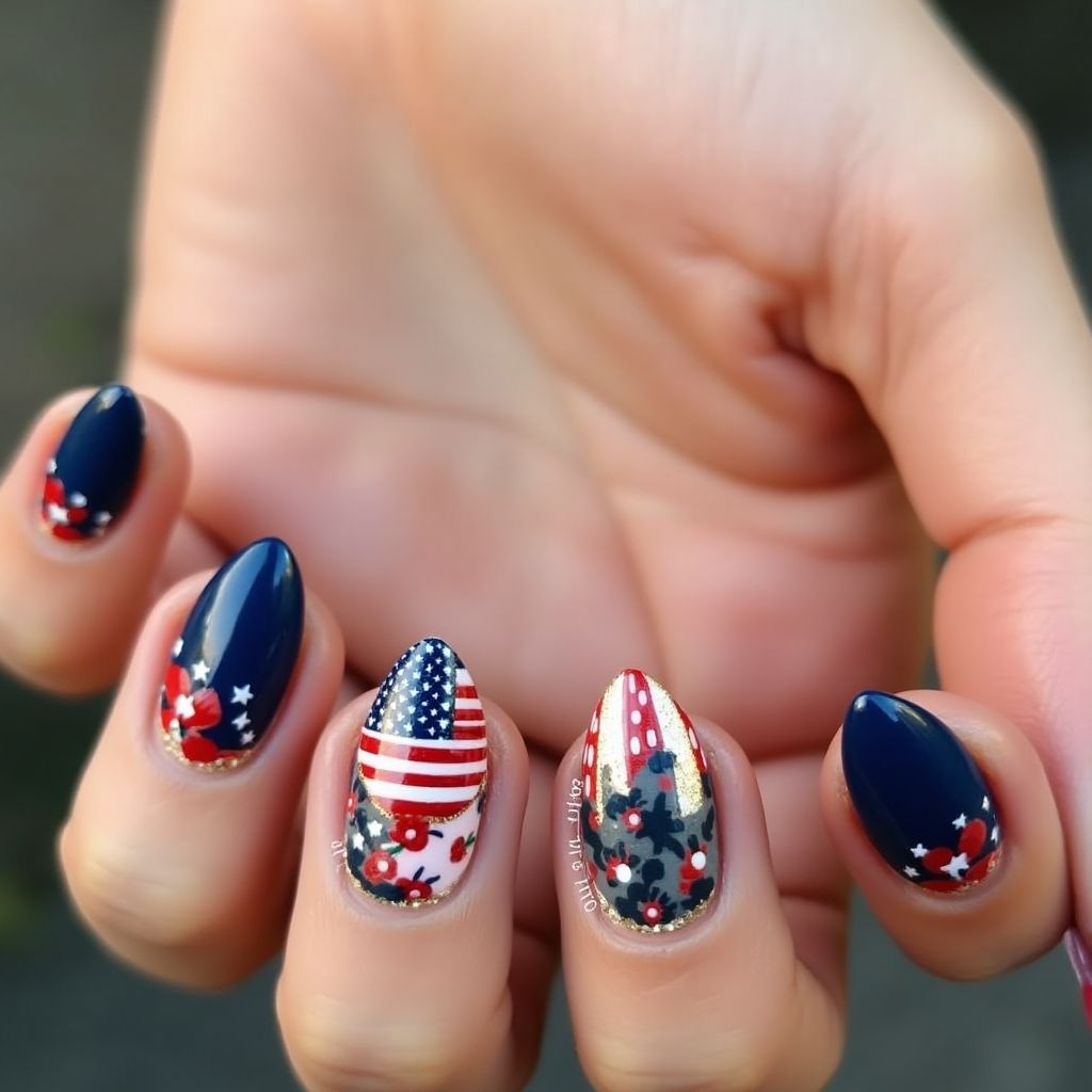Memorial Day Almond Nail Design