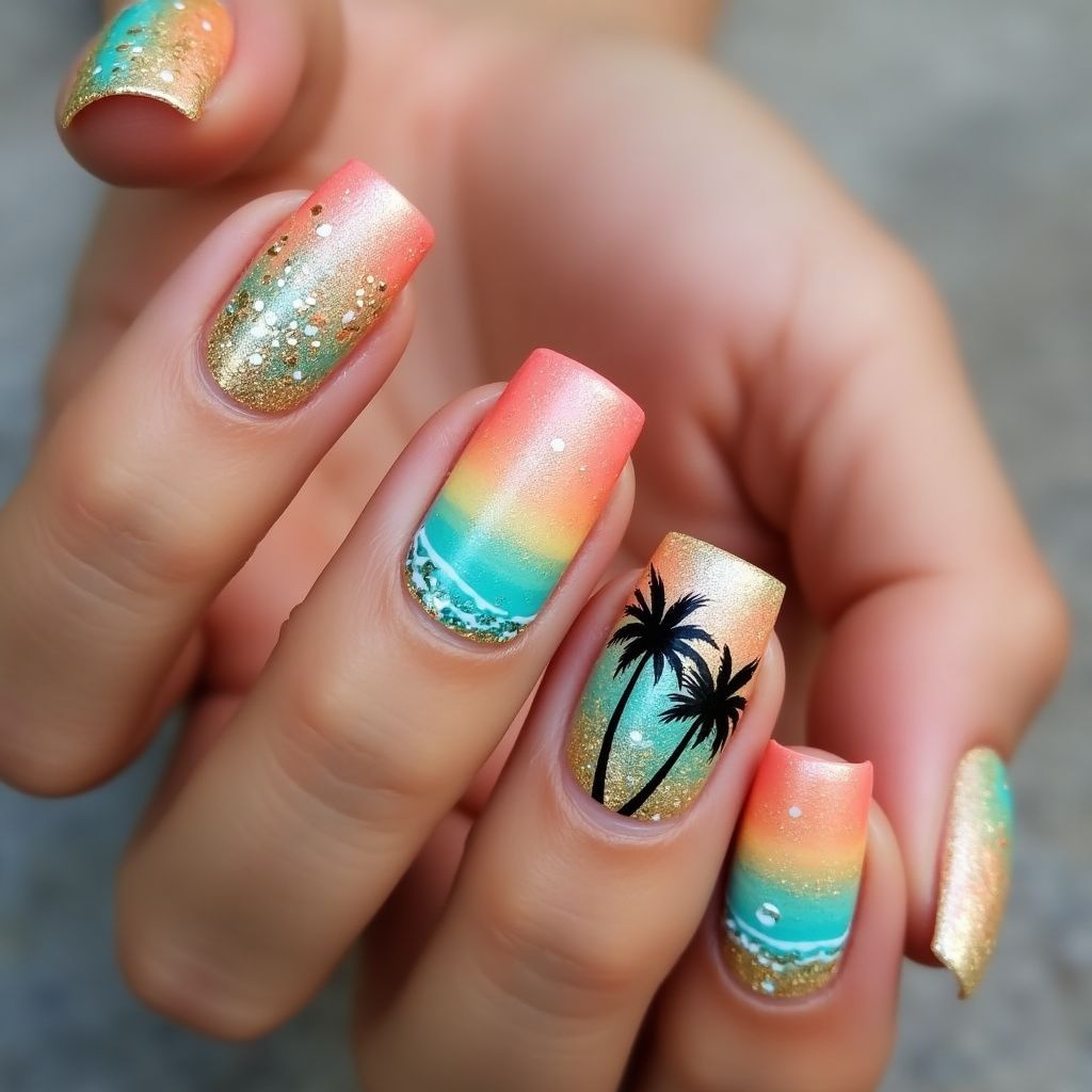 Vacation Square Nail Design