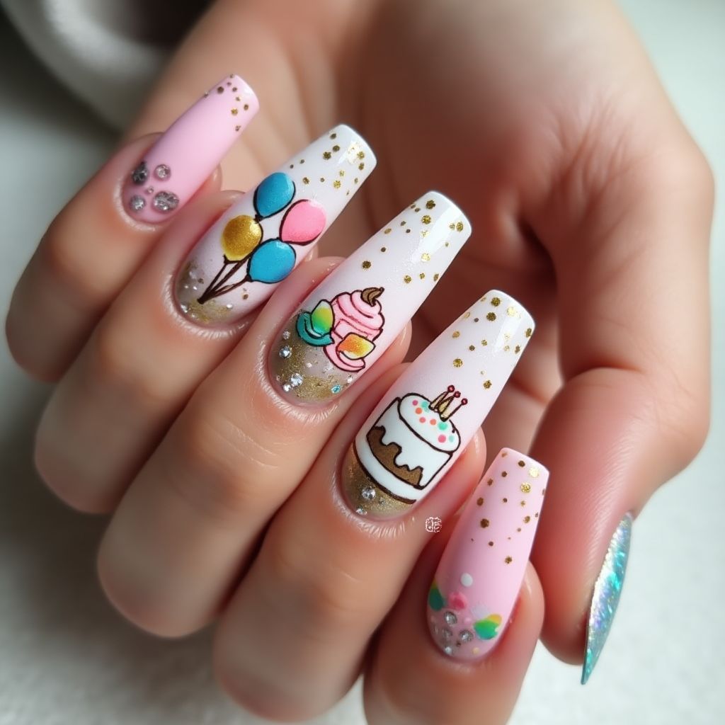 Birthday Stiletto Nail Design