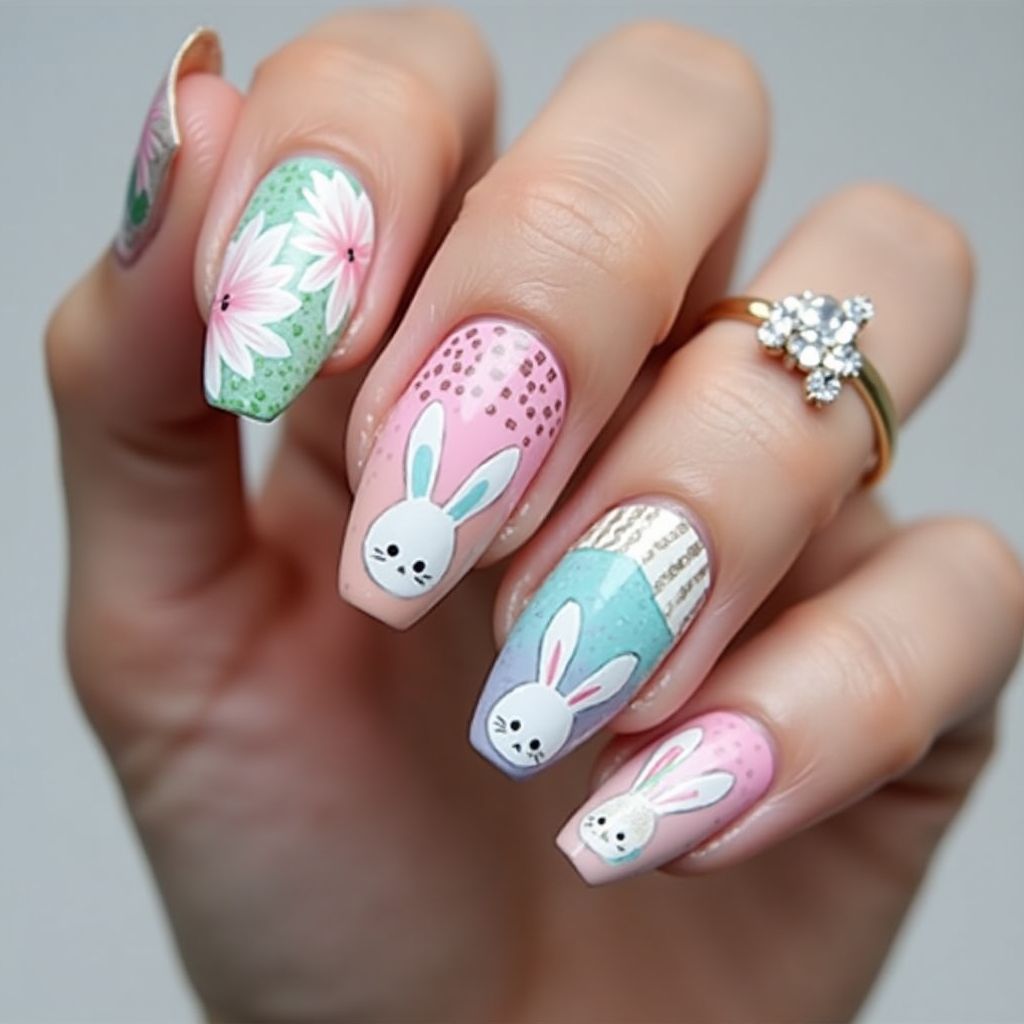Easter Coffin Nail Design