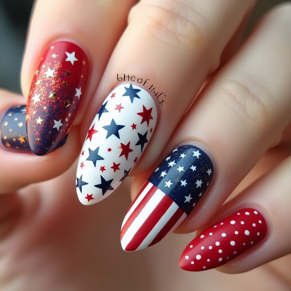 4th Of July Almond Nail Design