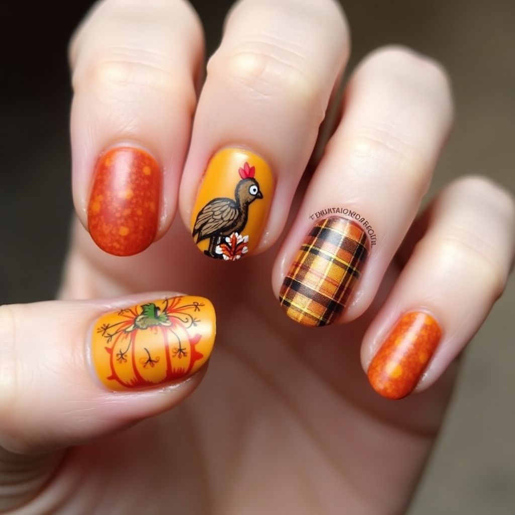 Thanksgiving Round Nail Design