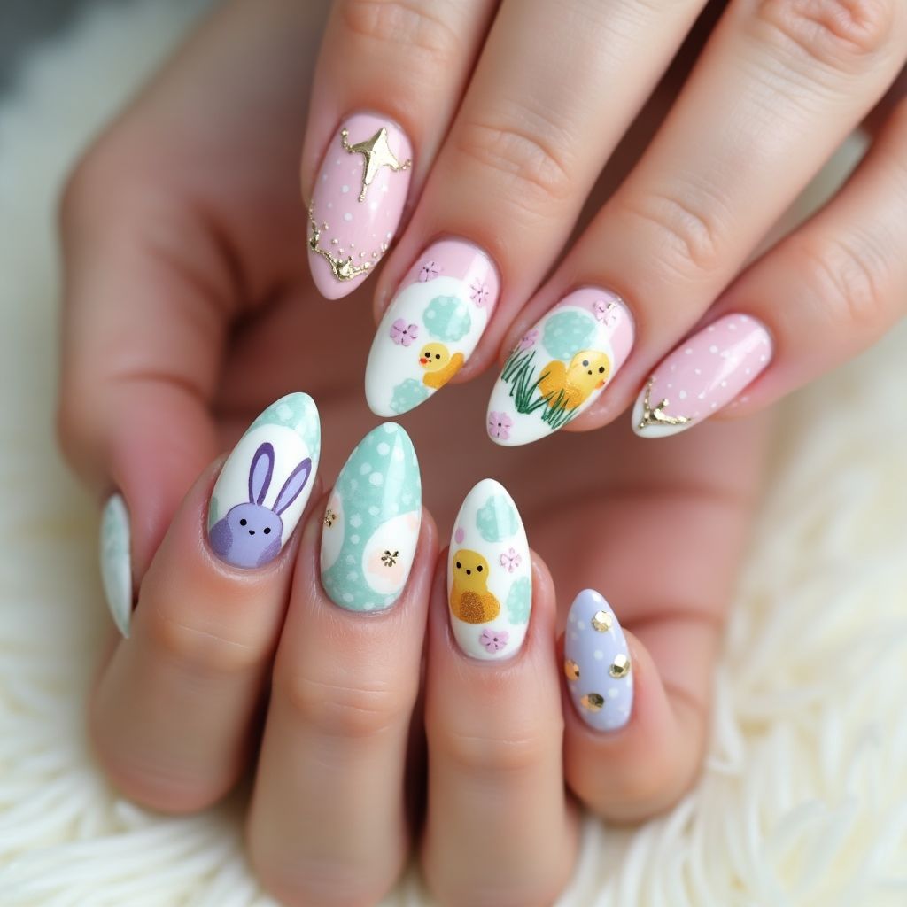 Easter Almond Nail Design