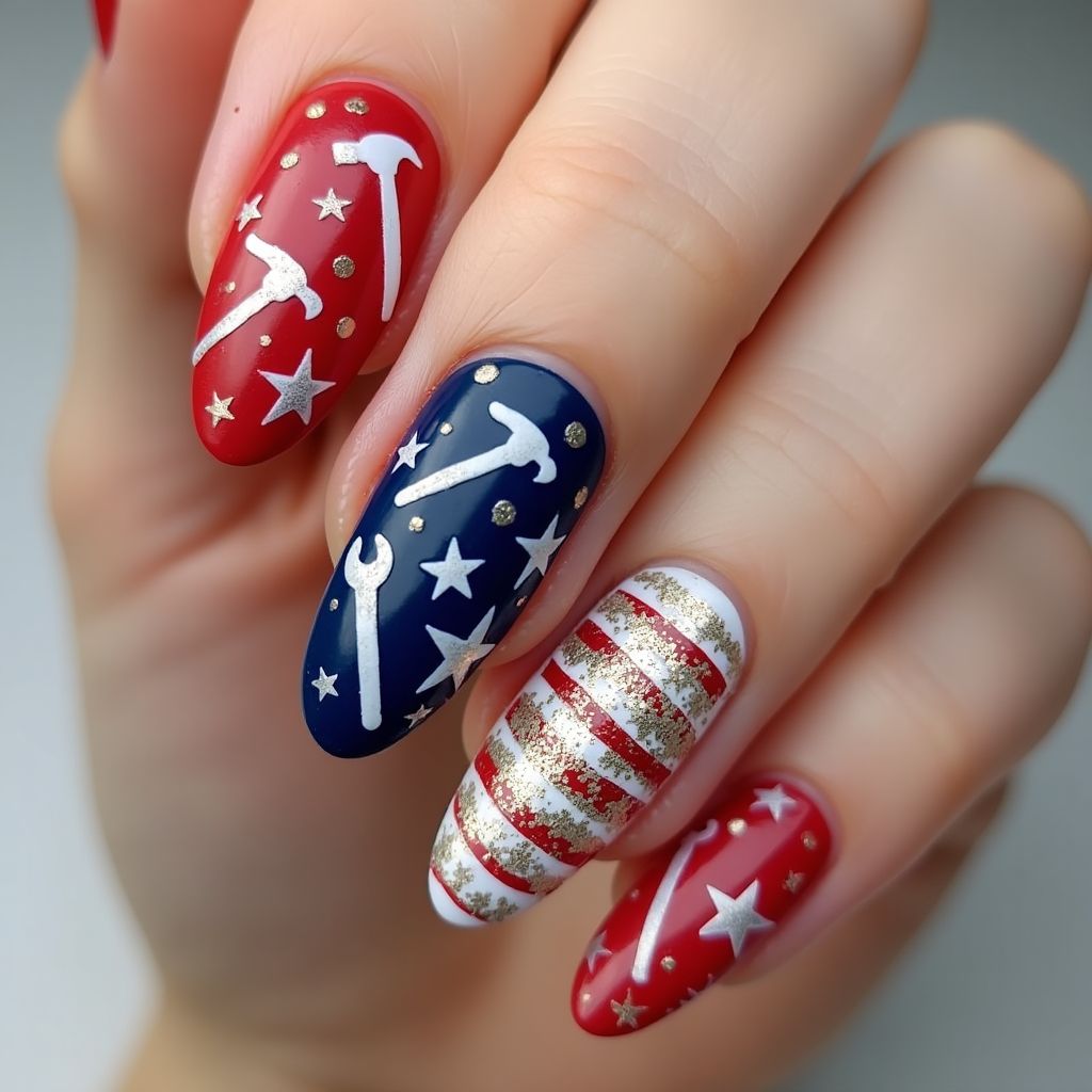 Labor Day Almond Nail Design