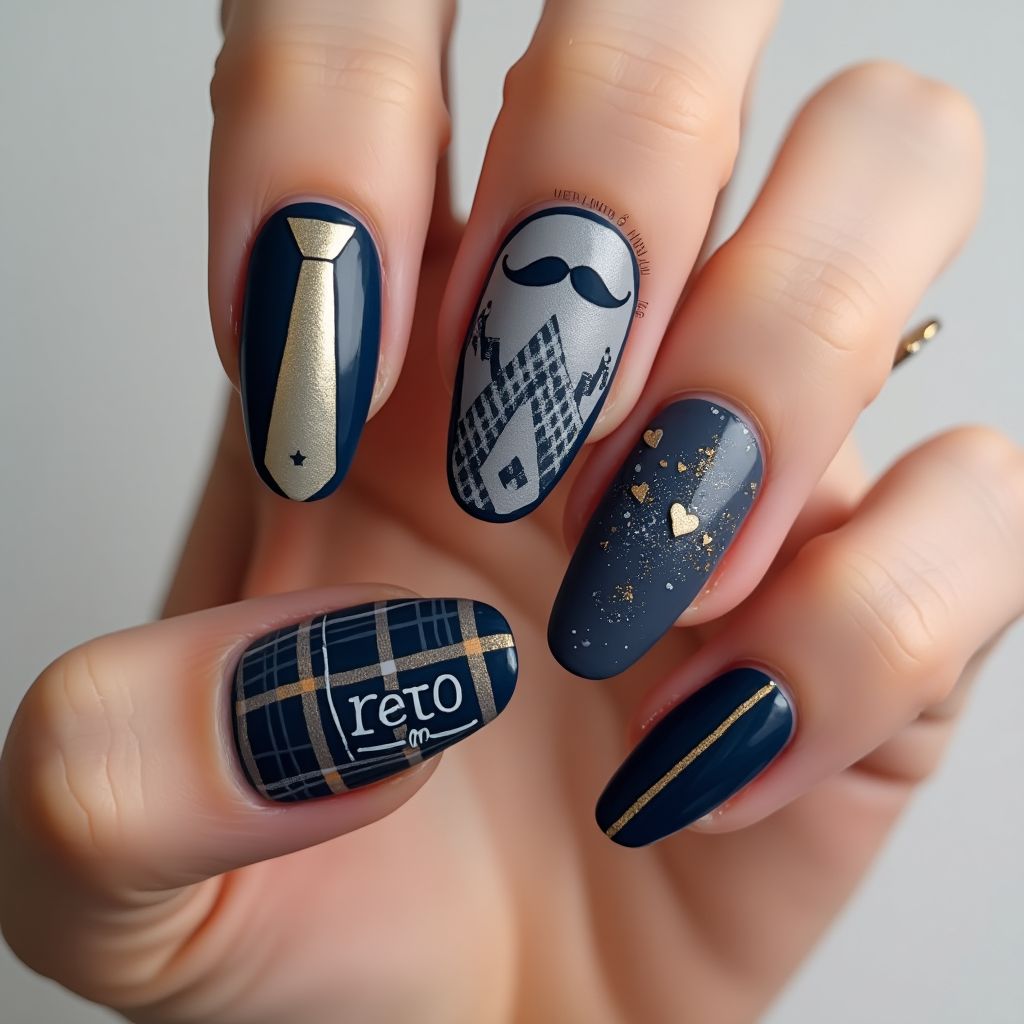 Father's day Coffin Nail Design