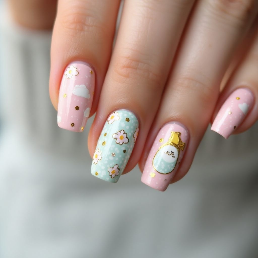 Baby Shower Coffin Nail Design