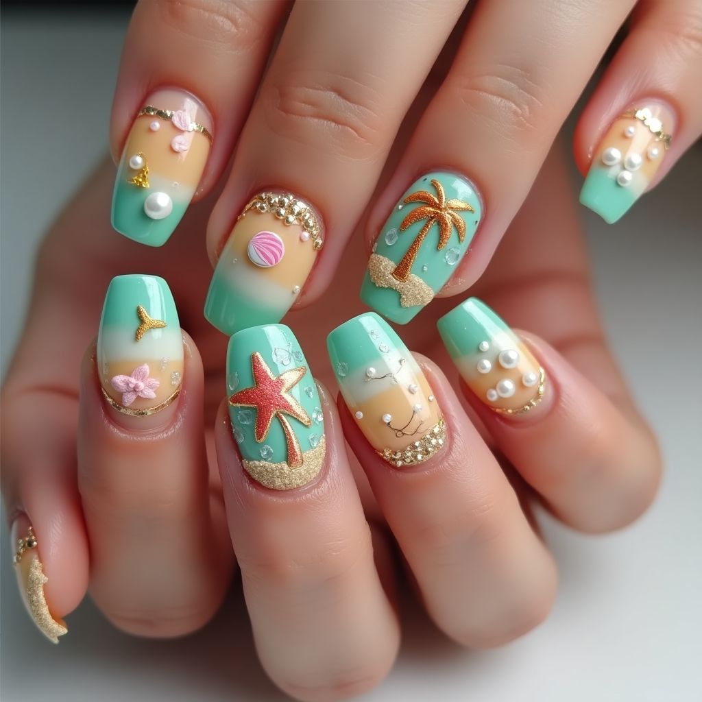 Beach Coffin Nail Design
