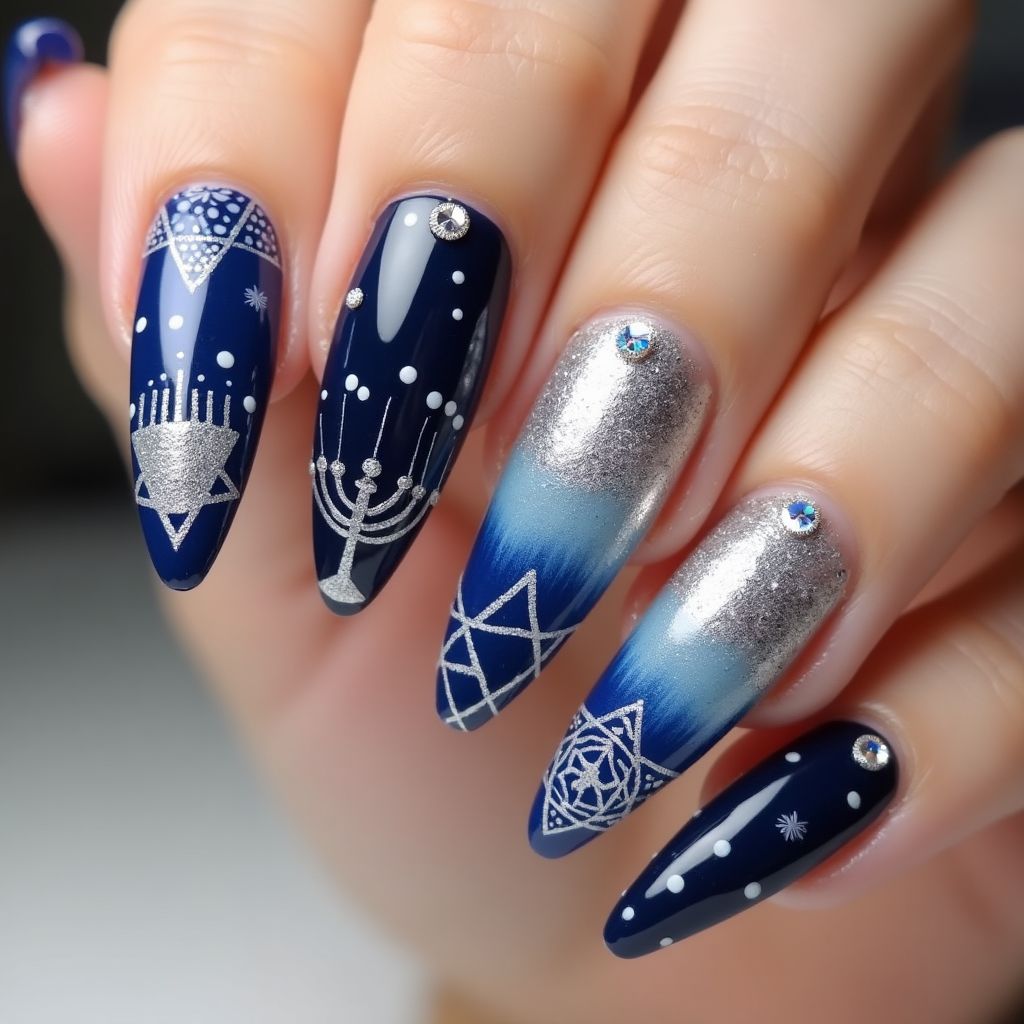 Hanukkah Stiletto Nail Design