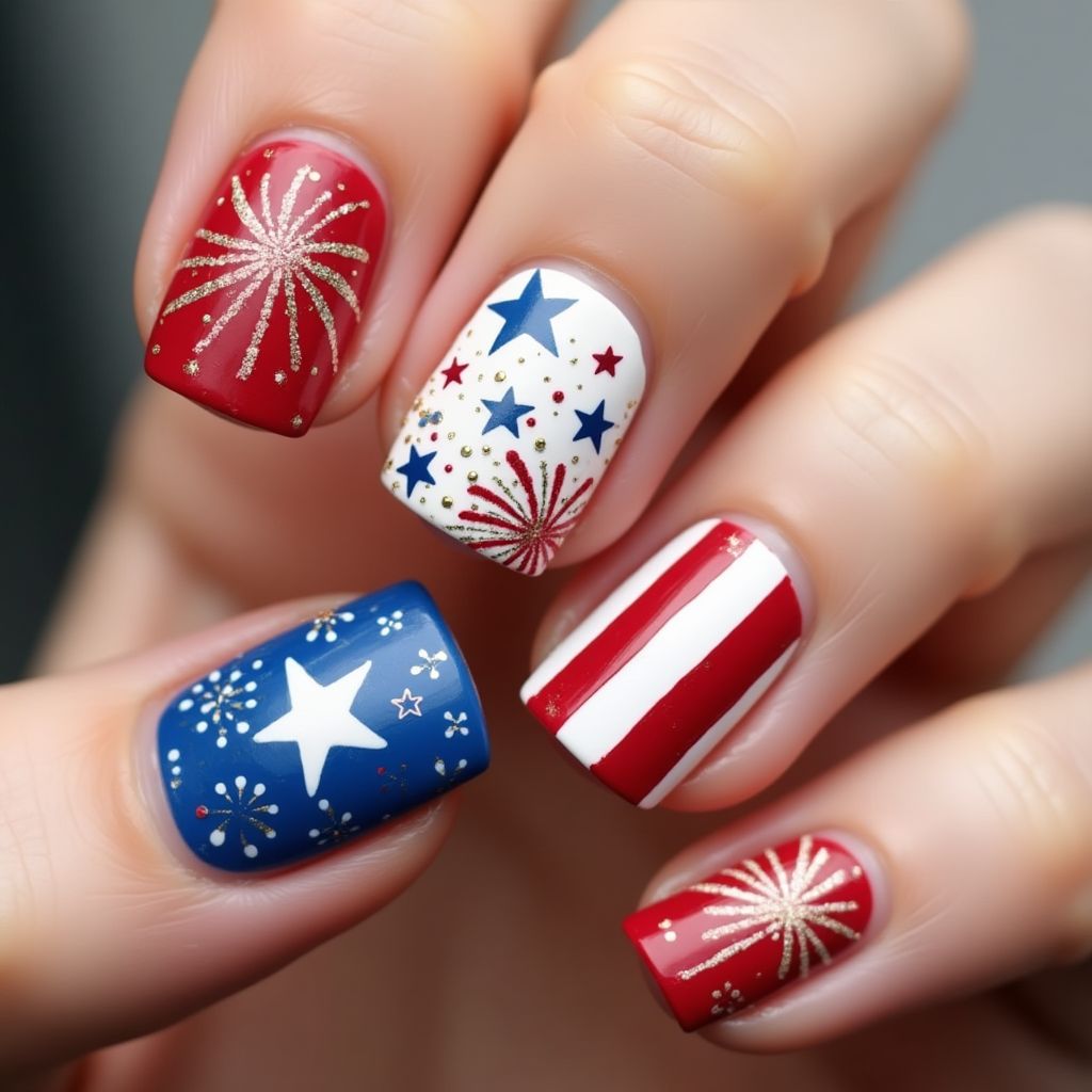 4th Of July Square Nail Design